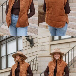 Blu Ivy Brown Corduroy Quilted Vest